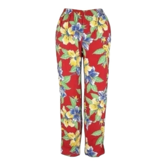 Polo Ralph Lauren Women O'Ahu Red Floral Viscose Pull-On Pant Sz 10 With Pockets - Picture 1 of 10